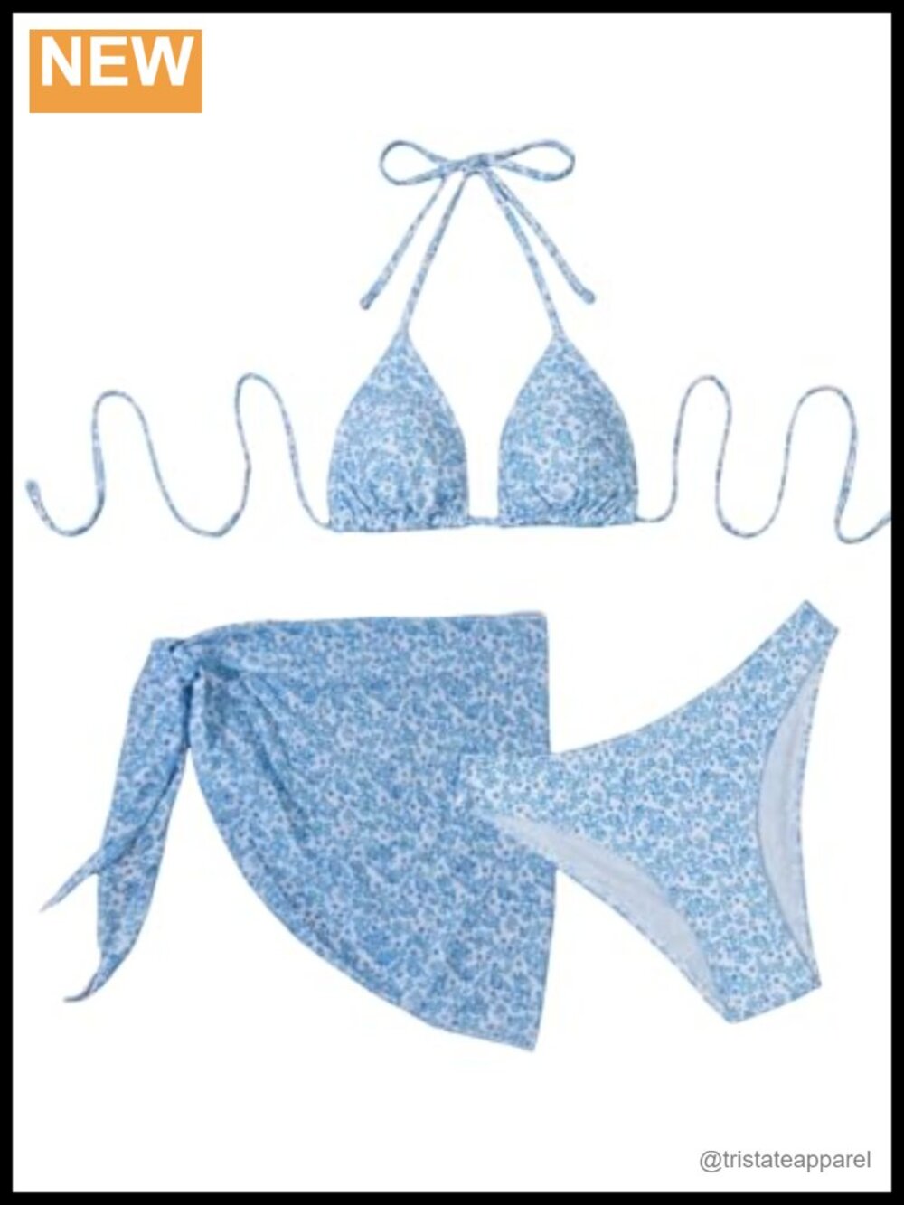 Women's 3 Piece Halter Triangle Bikini Set with Sarong Cover Up